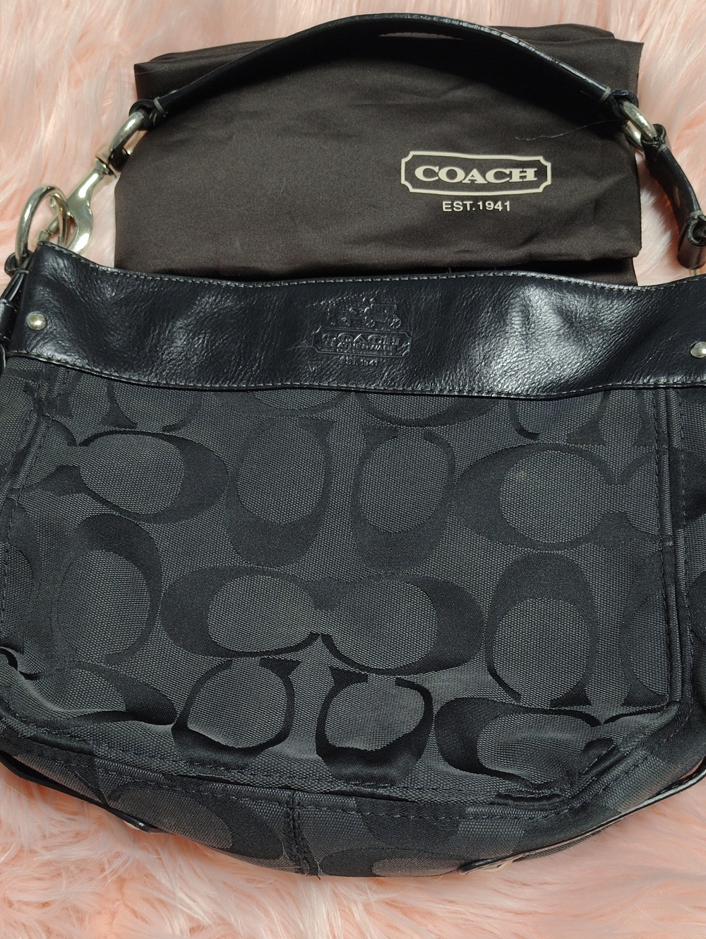 COACH Black Signature C Monogram Shoulder Bag